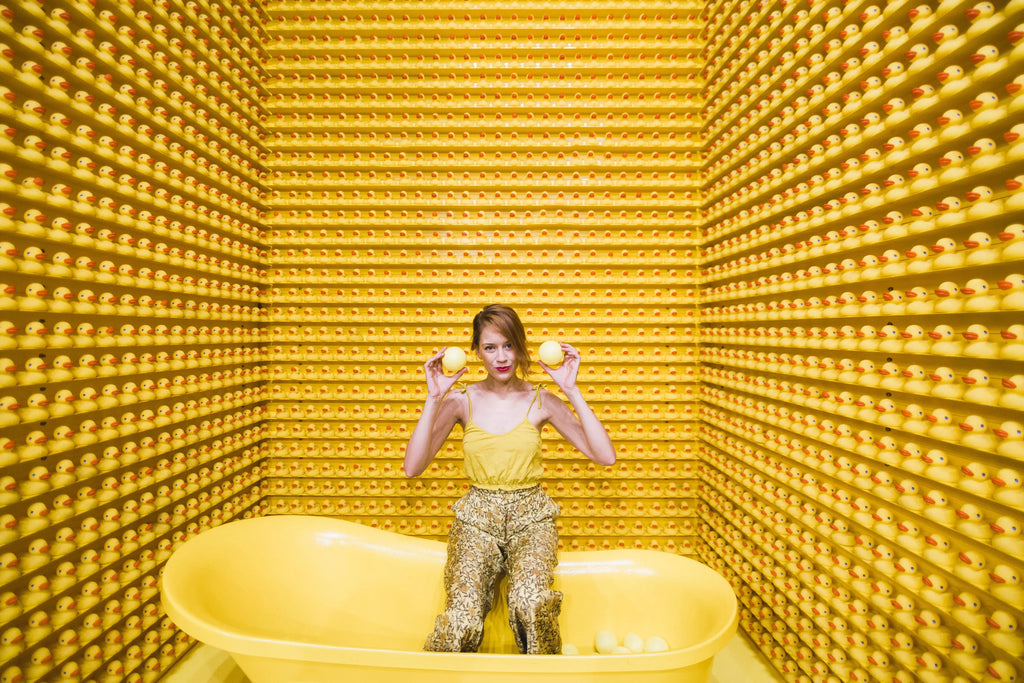 Just Stay Home! (Featuring Woman in Tub surrounded by rubber ducks)